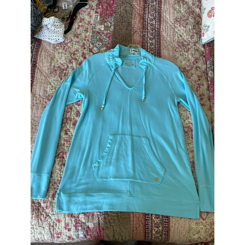 Lilly Pulitzer Luxletic Women Cyan Blue V-Neck Pullover Hoodie Size S Small